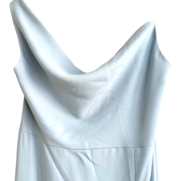 After 6 Draped Cowl Neck Mist Pale Blue Trumpet Gown Wedding Side Slit Sz 12 NWT - Picture 4 of 14